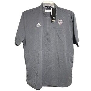 Texas A&M Adidas Aeroready Tech Polo Grey Short‎ Sleeves Size Small 3/4 Zip Up
